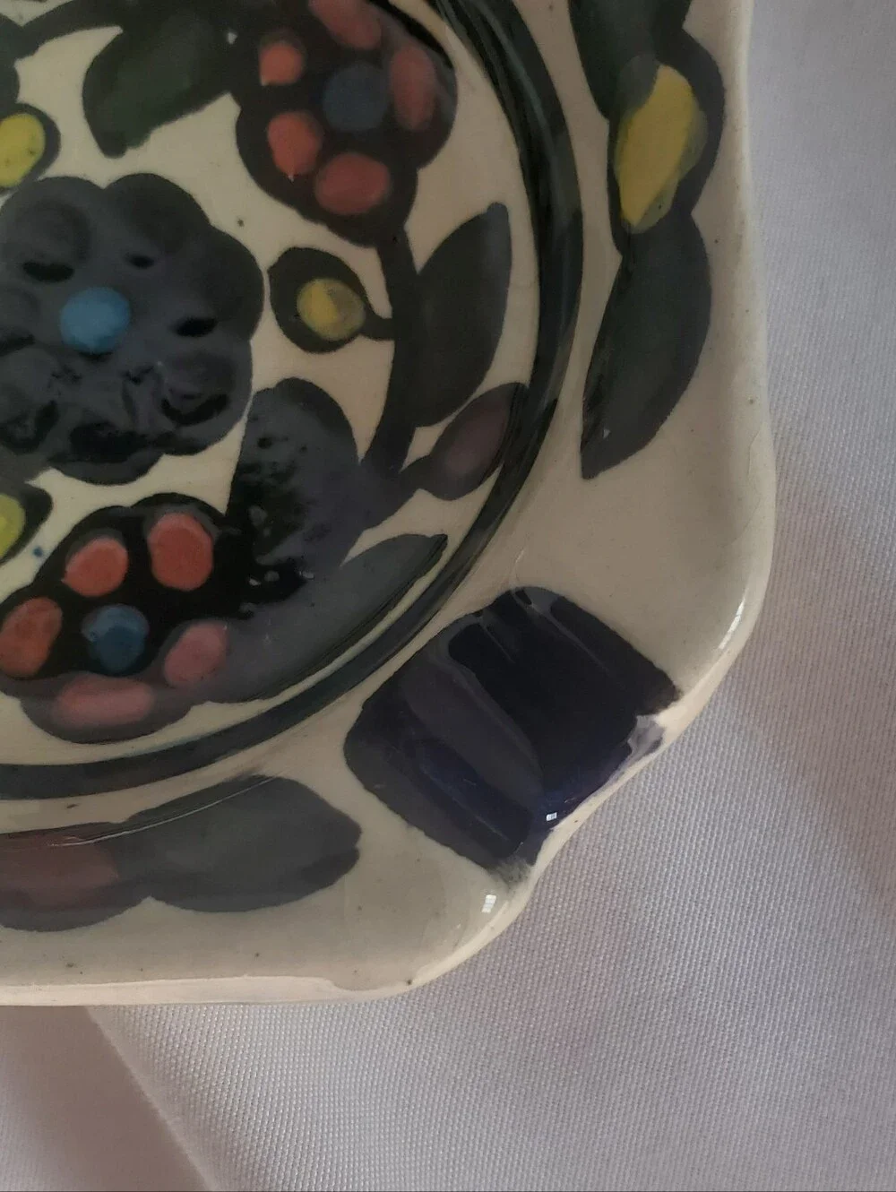 Talavera Style Vtg Hand-Painted Floral Ceramic Home Ashtray Trinket Dish Bowl